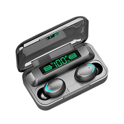 F9-5 Wireless Earphones TWS Bluetooth-compatible 5.0 Headphones IPX7 Waterproof Touch Control Earbus with LED Battery Display - Black