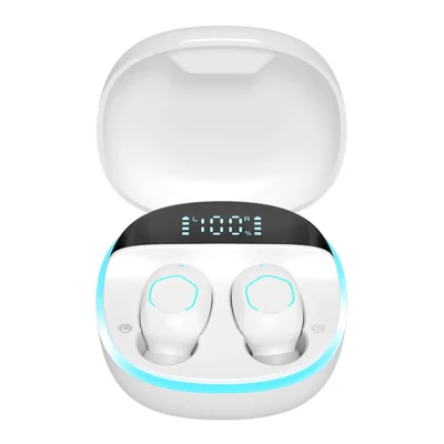 M13 Bluetooth-compatible Wireless Earphones Wireless Earpiece LED Display Screen Waterproof Earbuds Headsets with Charging Bin for Gaming Running Cycling Walking - White