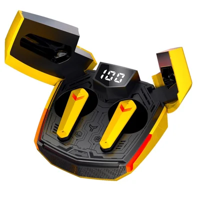 JX20 TWS Wireless Bluetooth-compatible 5.2 Noise Reduction Low-Latency Sports Headset Gaming Headphone with Digital Display Screen Charging Case - Yellow