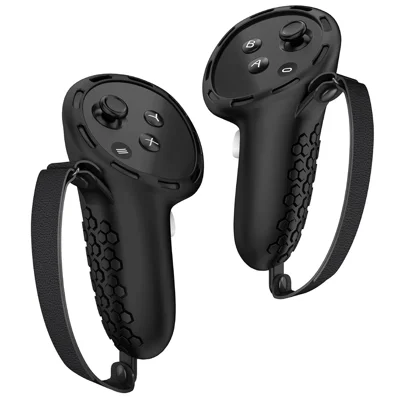 1 paire de coque en silicone pour manette Meta Quest 3 / 3S Touch, housse de protection antidérapante avec sangles - Noir