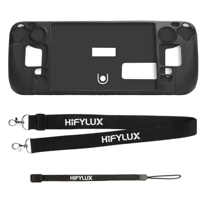 HIFYLUX ST-PF14 Protective Case for Steam Deck Game Console Anti-slip Silicone Cover with Hand Strap / Neck Strap - Black