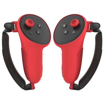 1 Pair for Meta Quest 3 / 3S Touch Controller Protective Cover Anti-Drop Silicone Case with Hand Strap - Red