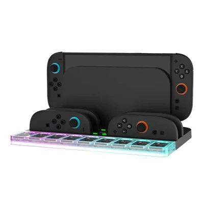 For Nintendo Switch 2 4-Slot Joy-Con Controllers Charging Dock Game Card Storage Station with RGB Light