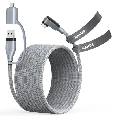 AMVR LC6L 16FT 2 в 1 USB-A + Type-C к Type-C 5 Гбит/с кабель для данных в оплетке из нейлона для VR-игр — серый