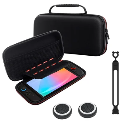For Nintendo Switch 2 Storage Bag Portable EVA Carrying Case with Silicone Cable Tie - Red + White Zipper