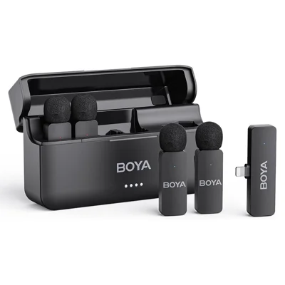 BOYA BY-V4D 4-Channel Wireless Lavalier Microphone Omnidirectional Video Recording Interviews Vlogging Mic with 8Pin Receiver