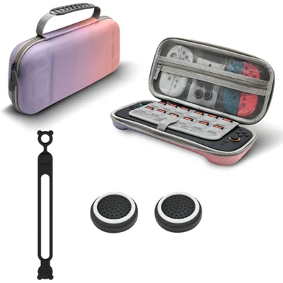 For Nintendo Switch 2 Game Console Carrying Case Gradient Storage Bag with Silicone Cable Tie - Gradient Purple Pink