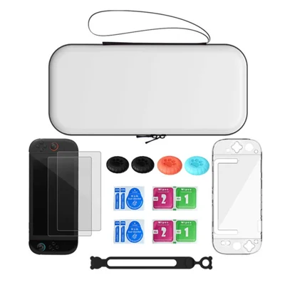 For Nintendo Switch 2 Game Console Accessories Storage Case Protective Kit with Cable Management Silicone Ties - White