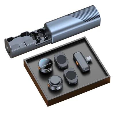 S53 20m Range Wireless Lavalier Microphone with Charging Case Noise Reduction Clip On Mic, 2 Mic + 1 Receiver - Type C Plug