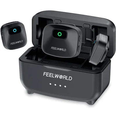 FEELWORLD LM1 Wireless Lavalier Microphone System for Phone Camera PC, 2 Transmitters + 1 Receiver + Charging Case - Black