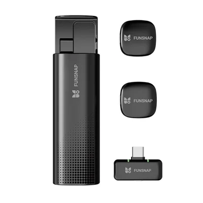 FUNSNAP A12 Wireless Lavalier Microphone Noise Cancelling Clip-on Mic for Video Recording Live Streaming, 2 Transmitters + 1 Receiver - USB-C Plug