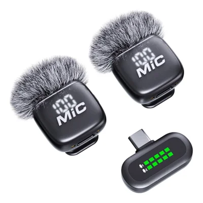 T98 Dual Wireless Lavalier Microphone Set AI Noise Reduction Digital Display Type-C Lavalier Mic (2 Microphones+1 Receiver)