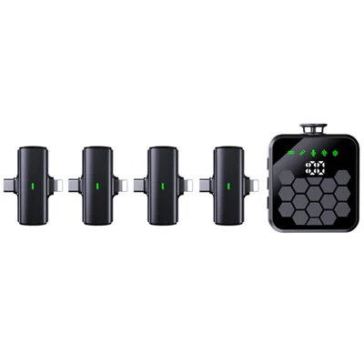 QY66 4-in-1 Wireless Lavalier Microphone System 30m Range Digital Display Lavalier Mic (4 Receivers+1 Microphone)