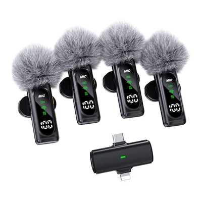 T90 4-in-1 Wireless Lavalier Microphone Kit OLED Display ANC Noise Cancelling 20m Range Lavalier Mic (4 Microphones+1 Receiver)