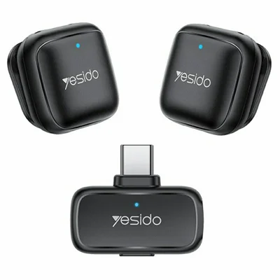 YESIDO KR29 Type-C Plug 2.4GHz Wireless Lavalier Microphone Dual Transmitter 48kHz 50m Range - Black