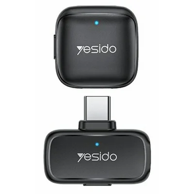 YESIDO KR27 Tipo-C Plug Dual Modo 2.4GHz Microfone Sem Fios Lapela, 1 Transmissor + 1 Receptor - Preto