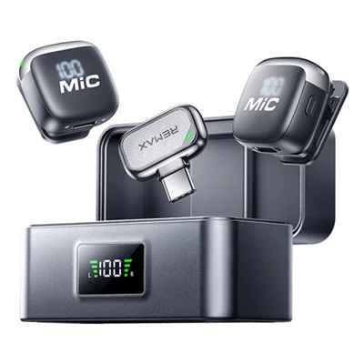 Microfone Clip REMAX K27 com Cancelamento de Ruído e Ecrã Digital, Microfone Sem Fios Tipo-C para Transmissão em Direto e Gravação - Preto