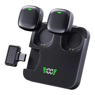 QY50 2Pcs 2.4GHz Wireless Lavalier Microphone with Receiver 360 Degree Pickup ANC Mic