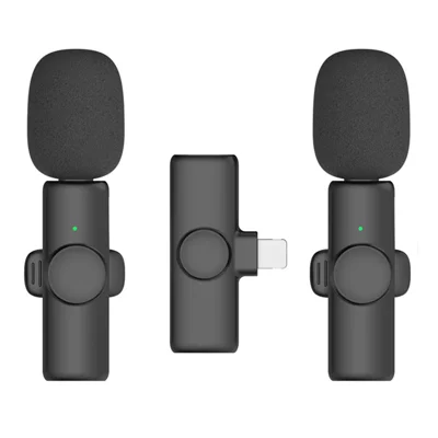K2 2 Lavalier Microphones with 1 8-Pin Receiver Noise Reduction Live Interview Phone Recording Wireless Lapel Mic
