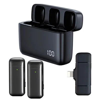 K6 Wireless Lavalier Microphone (2 Microphones + 1 Receiver) - For iPhone / Black