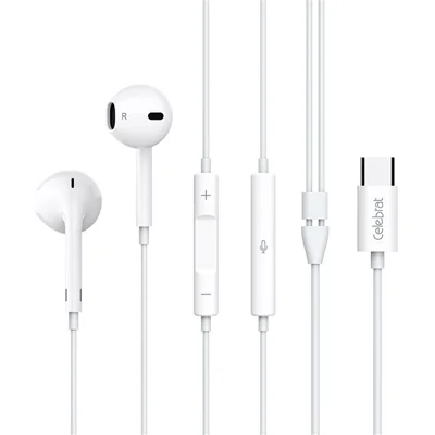 CELEBRAT E500 Type C Plug Semi In Ear Headphones with 1.2m Cable Deep Bass Wired Earphones