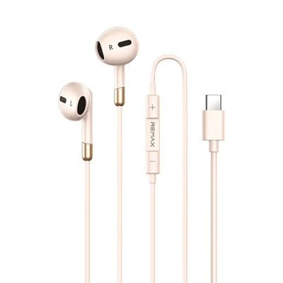 REMAX RM-05a Type-C Semi In-Ear Cuffie Cablate in Metallo 1200mm Cavo Auricolare con Microfono Integrato - Albicocca