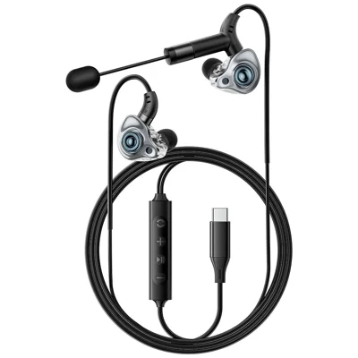 ESSAGER Type-C Karaoke-Ohrhörer mit integrierter Soundkarte Echtzeitüberwachung In-Ear-Kopfhörer - Schwarz