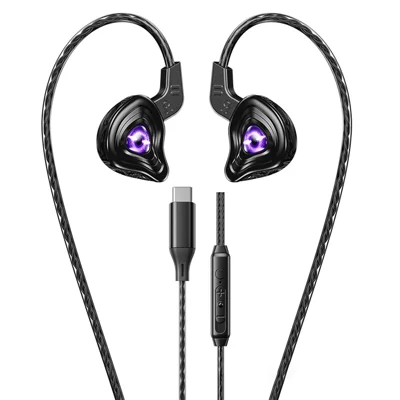 WEKOME YC09 Type-C Wired-Kopfhörer 10mm-Treiber HiFi-Sound Ohrhörer mit Mikrofon – Schwarz