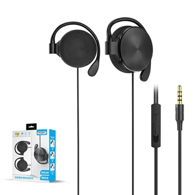 H035 2,1 m 3,5 mm Écouteurs filaires avec crochet d'oreille 30 mm avec microphone intégré pour sports en plein air - Noir