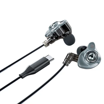 TOOCKI TE26 Type-C Wired Earphones 10mm Graphene Driver Detachable Cable HiFi Audio In-Ear Earphones for Gaming Music Calls - Black