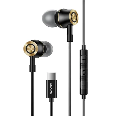 USAMS US-SJ482-EP-43 Auriculares Estéreo de Metal con Conector Tipo C, 1.2m - Negro