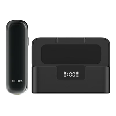 PHILIPS VTR5170PRO 64GB Sprachrekorder mit Ladeetui Dual Noise Reduction 360-Grad-omnidirektionales Mikrofon KI-Smart-Aufnahmegerät für Besprechungen und Interviews - Schwarz