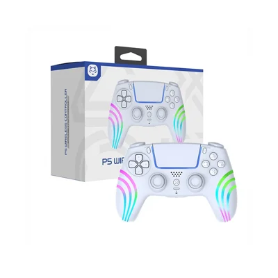 HS-PS5230 Manette sans fil compatible Bluetooth pour Sony PlayStation 5, contrôleur avec vibration, gyroscope 6 axes et lumière RGB - Blanc