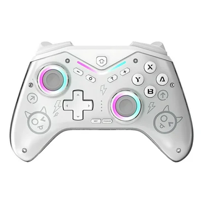 CM-619 Wireless Game Controller Bluetooth-compatible Gamepad with Hall Joystick RGB Light for Switch Steam iOS Android - White
