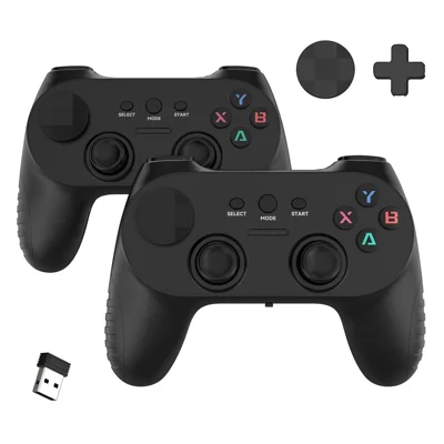 CM-039 Dual Player 2.4G Wireless Controller Gamepad with Interchangeable D-pad for PC Android Smart TV Gaming - Black