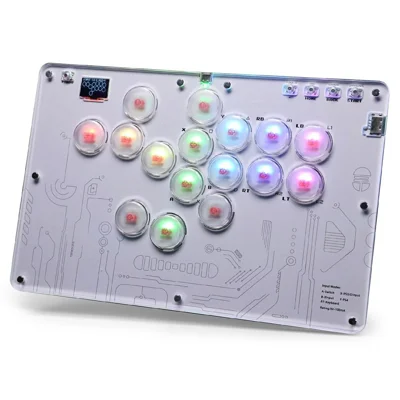 D116 Pannello in Cristallo Acrilico 16 Tasti Controller Arcade per Sony PlayStation 4 / 3 / Nintendo Switch / PC Tastiera per Giochi di Combattimento - Bianco