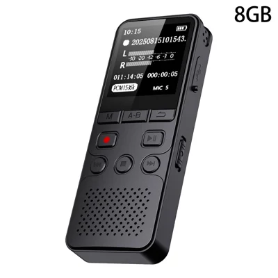 P329 8GB Digitaler Sprachrekorder 1536Kbps PCM Rauschunterdrückung Sprachaktivierte Aufnahme A-B Wiederholung 1,44 Zoll LCD-Display - Schwarz