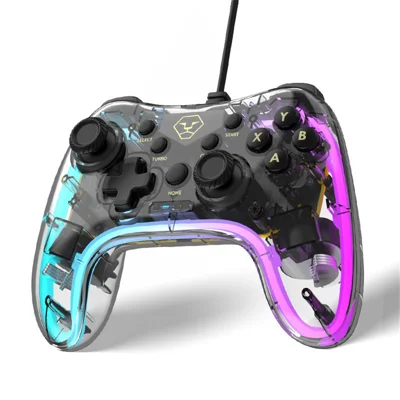 AOLION AL-PC2039 For Nintendo Switch Computer Transparent Wired Gamepad RGB Light Game Controller