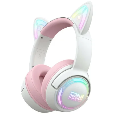 سماعة ألعاب ONIKUMA GT838 ذات أذن قط ثلاثية الوضع مع إضاءة RGB لاسلكية مزودة بسماعة رأس وبيس - وردي