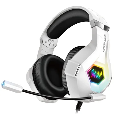 KOTION EACH GS450 For PS4 / PS5 / PC Gaming Headset RGB Wired Over-Ear Headphone with Adapter Cable - White