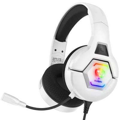 KOTION EACH S100 Wired Gaming Headset for PS4 / PS5 / Computer E-Sports LED Light Headphone with Adapter Cable - White