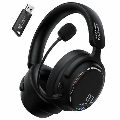 Casque de jeu ONIKUMA GT886, sans fil 2,4 G, Bluetooth, filaire, 3 modes, casque pour PC avec microphone détachable - Noir