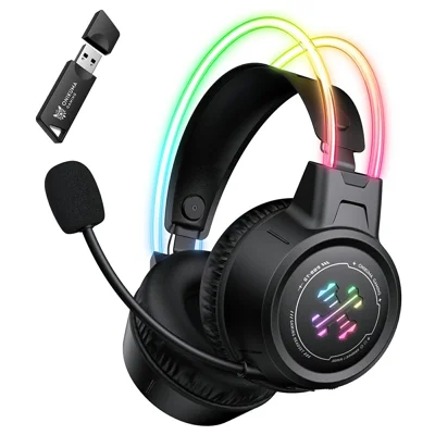 Casque de jeu ONIKUMA GT889, sans fil 2,4 GHz, Bluetooth, filaire, triple mode, éclairage RVB, écouteurs pour PC - Noir