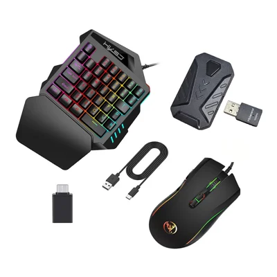 HXSJ P5+V100+A869 Conjunto de Adaptador Conversor de Teclado e Rato para Consolas de Jogos para PS5 / PS4 / PS3 / Xbox One / Xbox 360 / Nintendo Switch - Preto