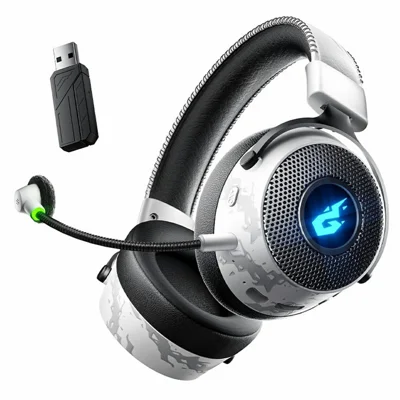 GT12 Auriculares para juegos supraaurales, auriculares inalámbricos con Bluetooth compatible 2.4G, controlador de 50 mm - Blanco