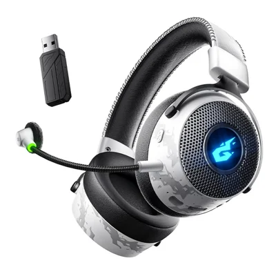 EL-GT12 Bluetooth-compatible 6.0 USB-C Wired Gaming Headset with 2.4G Receiver, 50mm Drivers, 1000mAh Battery for PC Mobile Phone - White
