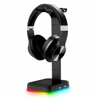 RGBD9 RGB Color Changing Light Headset Rack Holder Dual USB Hub Gaming Headset Display Stand