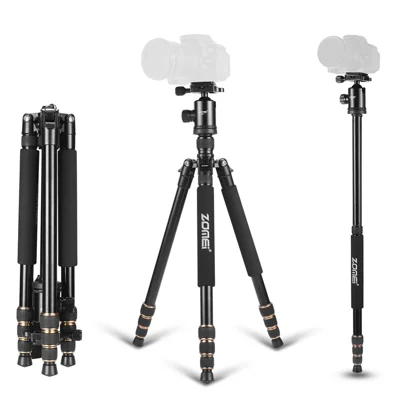 ZOMEI Z668 Photo Camera Tripod 4-Section Aluminum Alloy SLR Camera Floor Stand, Black
