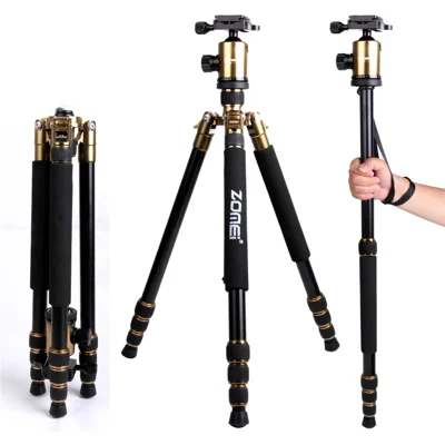 ZOMEI Z818 DSLR Camera Photography Tripod 4-Section Foldable Lightweight Alloy Stand - Gold