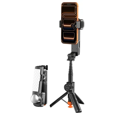 Q39 AI Gimbal Stabilizer Selfie Stick with RGB Fill Light Phone Stabilizer for Video Recording, YouTube - Black